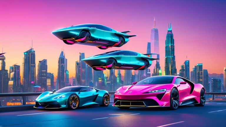 sleek vehicles soar over futuristic metropolis wallpaper scaled