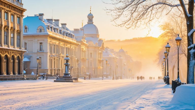 snowy bucharest boulevard 4k wallpaper scaled