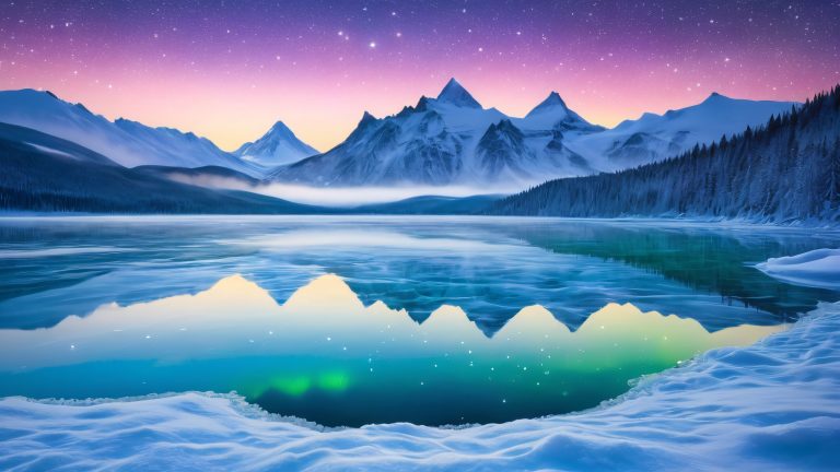 snowy mountain lake wallpaper winter scene aurora borealis 4k scaled