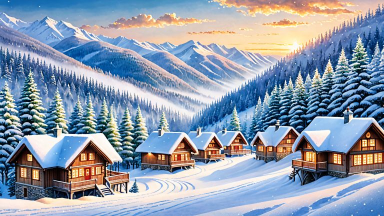 scène de village d'hiver enneigé à l'échelle