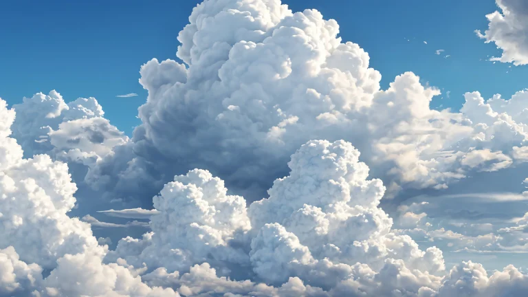 A serene illustration of soft grey clouds on a blue background, ideal for desktop use.