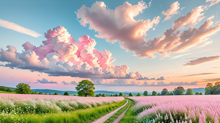 soft pink skies meet gentle wildflowers 4k wallpaper scaled