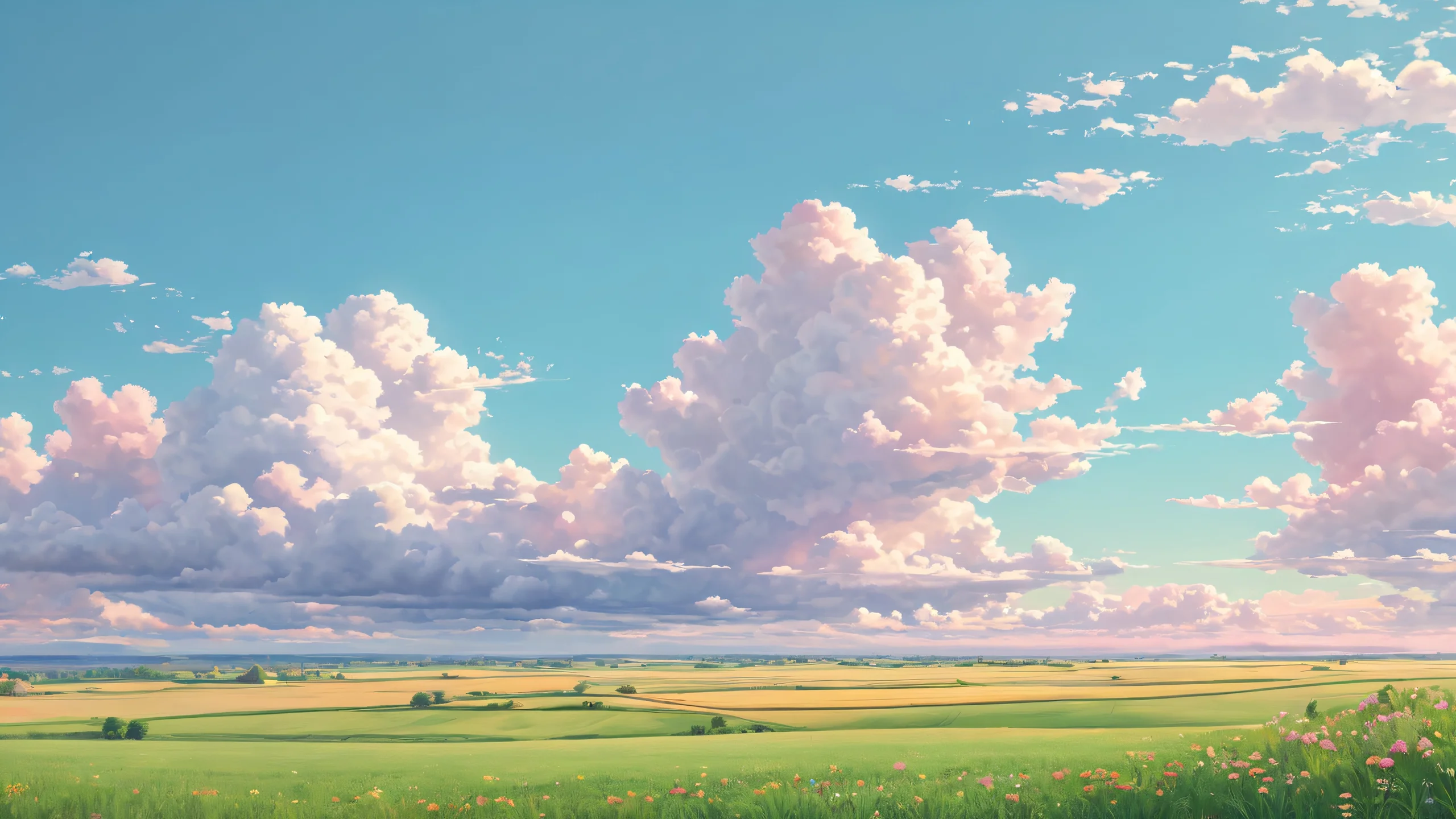 A serene landscape of softly falling clouds against a pastel blue sky.
