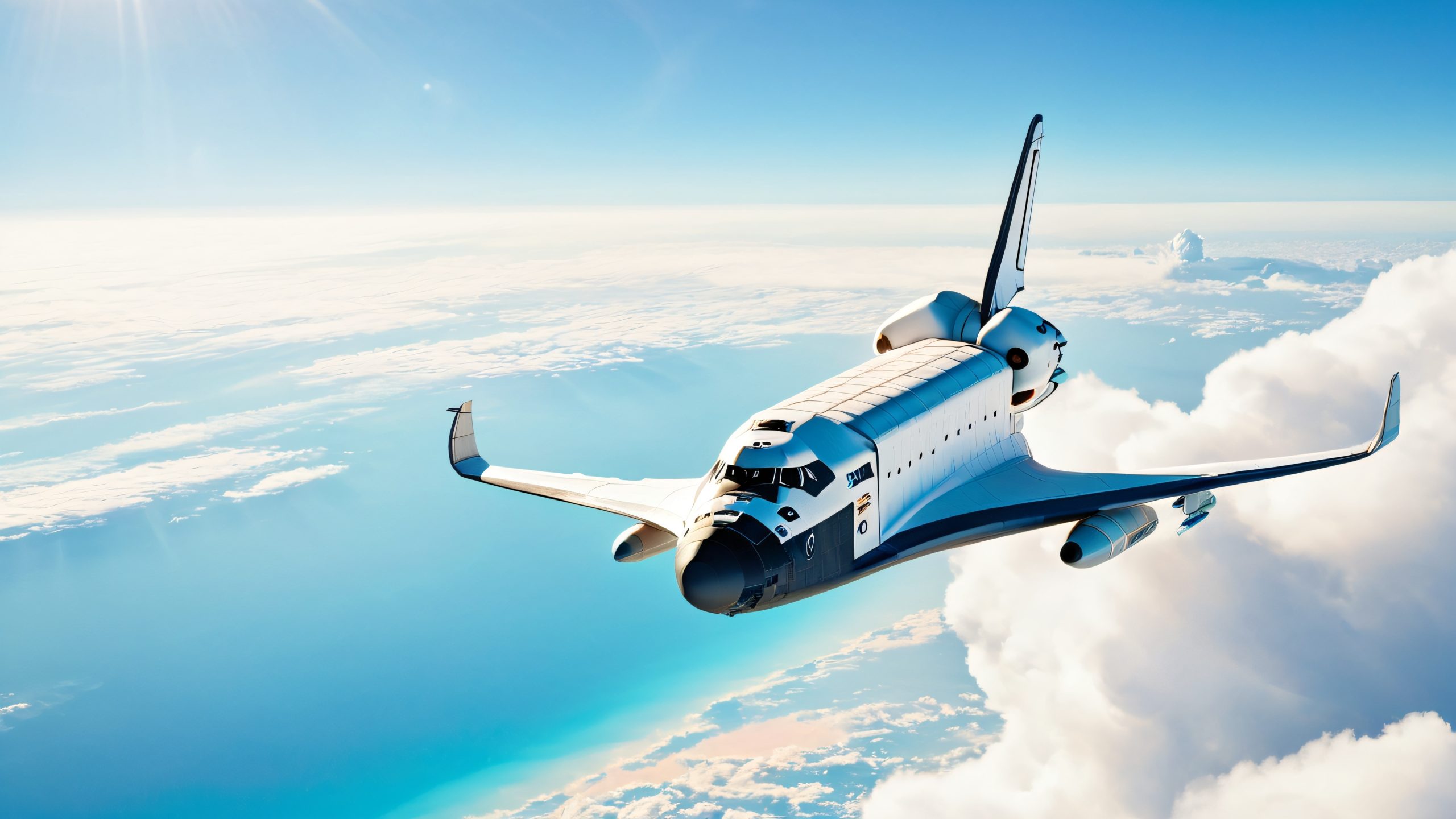 Majestic Space Shuttle soaring through the sky with the Earth and oceans below