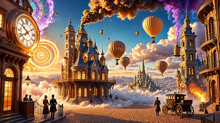 steampunk cityscape portal wallpaper scaled