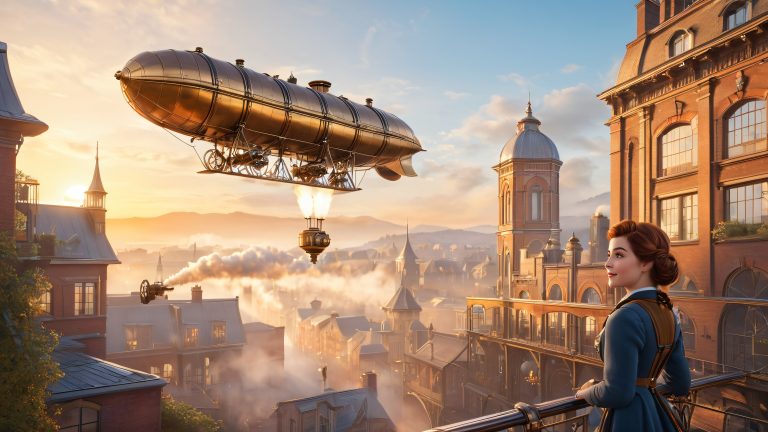 steampunk inventor clockwork machinery steam airships scaled