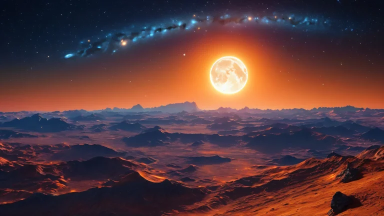 Majestic celestial body with Moon-Sun alignment on a darkened lunar surface. Desktop/PC