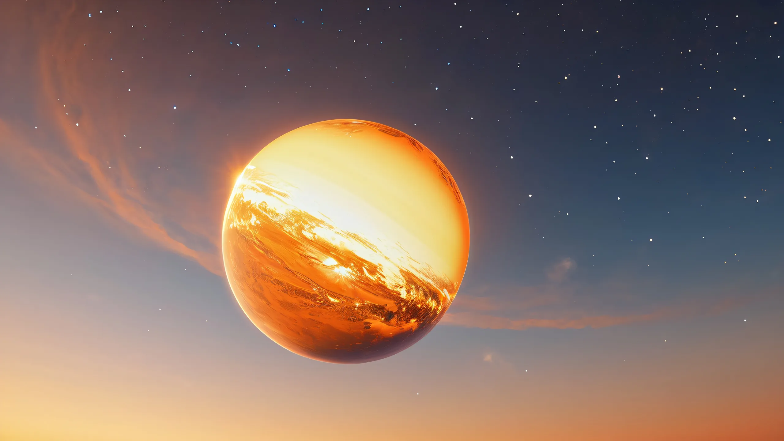 An image of the EchoStar-25 satellite suspended above a sunset-kissed Earth for desktop use. Suitable for PC or laptop backgrounds.