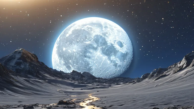 A serene desktop wallpaper of a glowing crescent moon suspended in the starry night sky on a Desktop/PC.