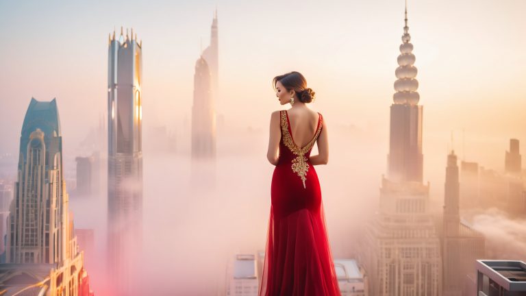 stunning model luxurious red dress 4k wallpaper scaled