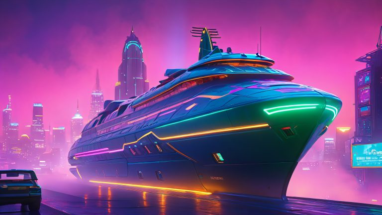 stylized futuristic spaceship wallpaper with neon patterns at night urban 4k scaled