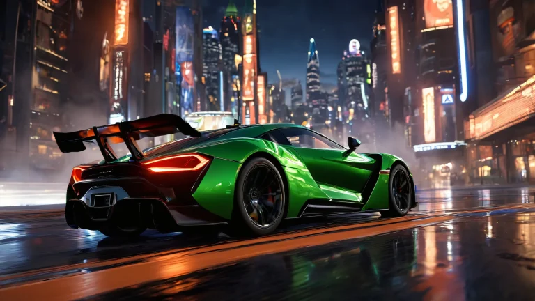 Achromatic M6 GT3 racing solo female driver against city skyline for desktop/pc use.