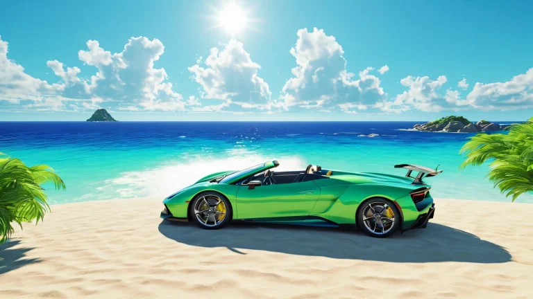 A beautiful sunny day with a car driving on the ocean highway.