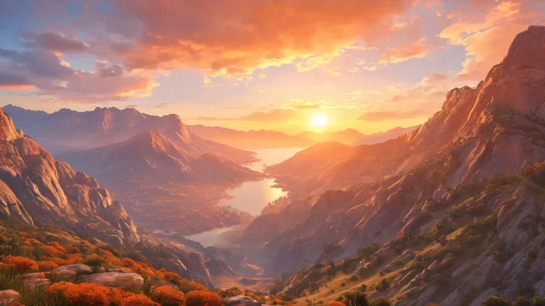 A stunning sunset landscape desktop background featuring warm orange and pastel hues, Perfekt für einen PC oder Desktop.