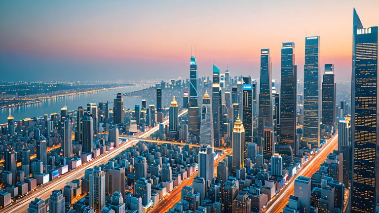 surreal cityscape movie screens 4k wallpaper scaled