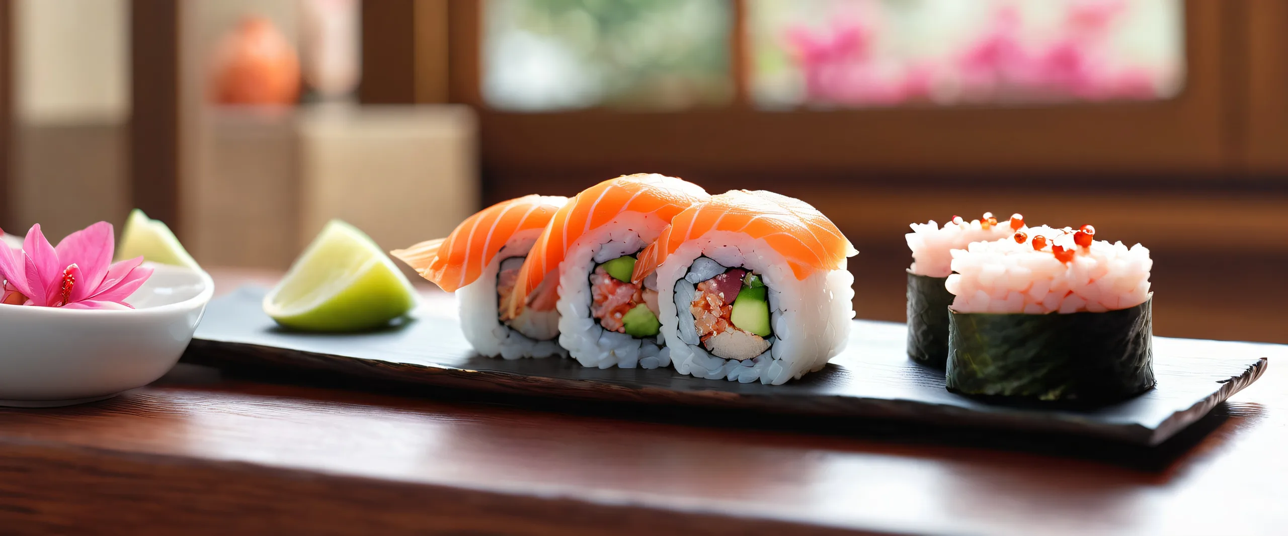 Sushi Platter in Elysian Light Aesthetic PC WallpPerfekt für Ihren Desktop/PC A serene Sushi Platter against a vast pure void, perfect for your Desktop/PC.