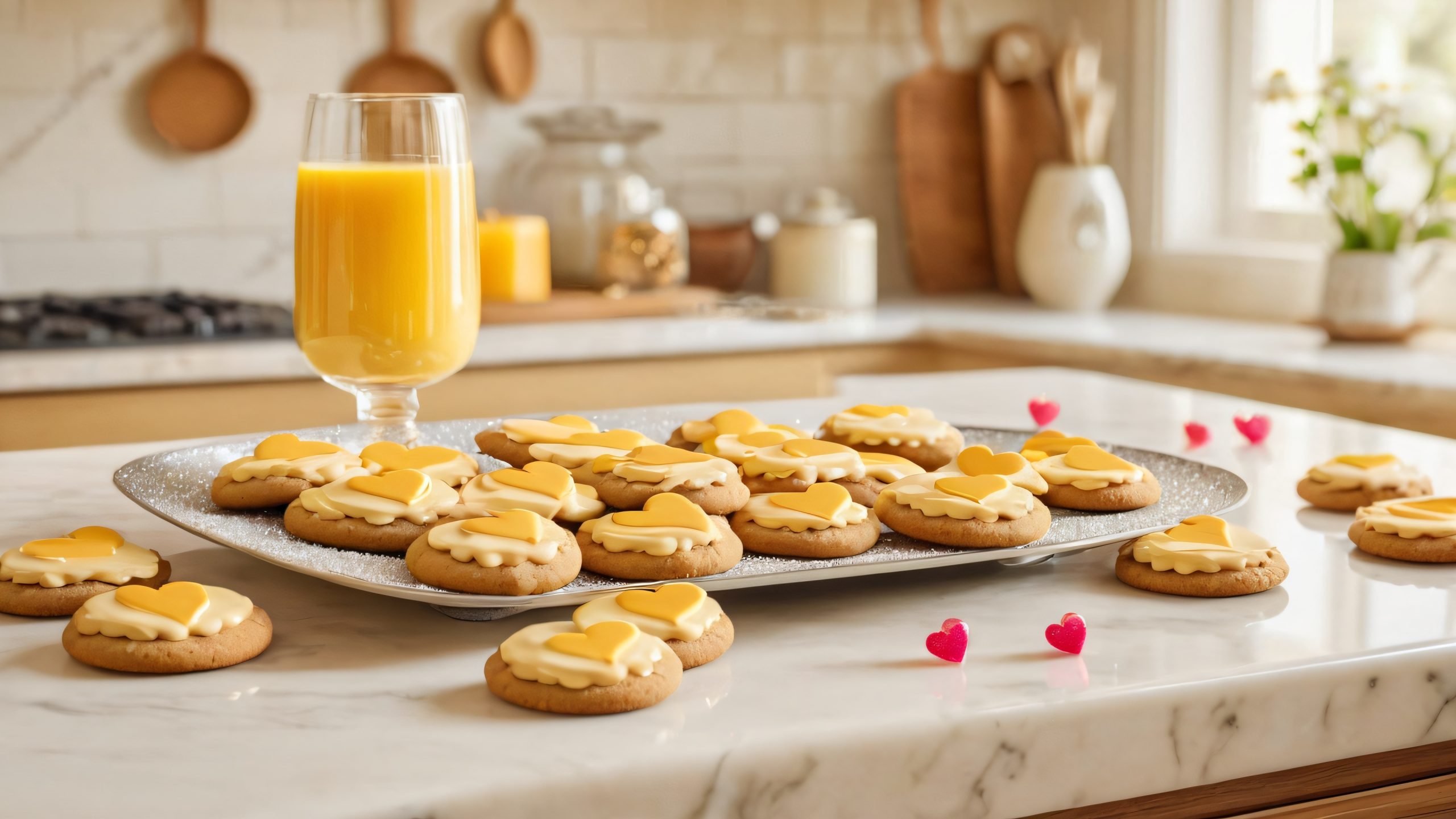 Cozy kitchen desktop background with bear-shaped cookies and edible glitter, perfect for a warm and inviting desktop scene, suitable for a PC or Desktop