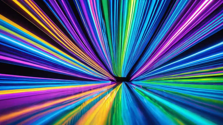 Abstract desktop wallpaper featuring swirling patterns of iridescent liquids on a darkened background with neon accents and LED lighting.