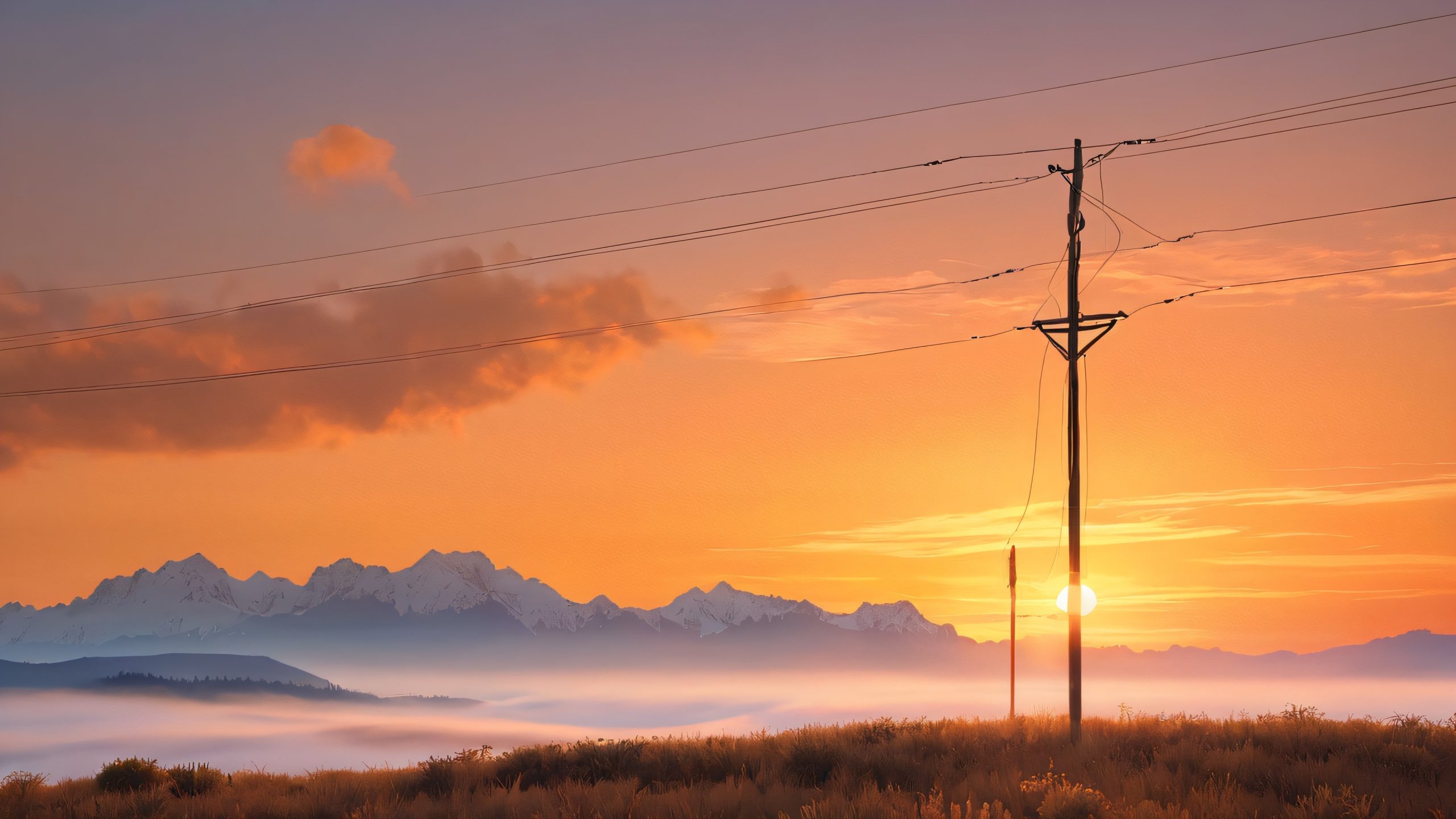 4K Tapestry Twilight Horizon Desktop Background Serene ultrawide landscape with clouds, fog, and sunset glow