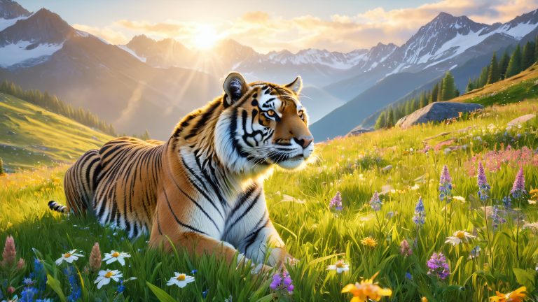 tiger in alpine meadow scaled