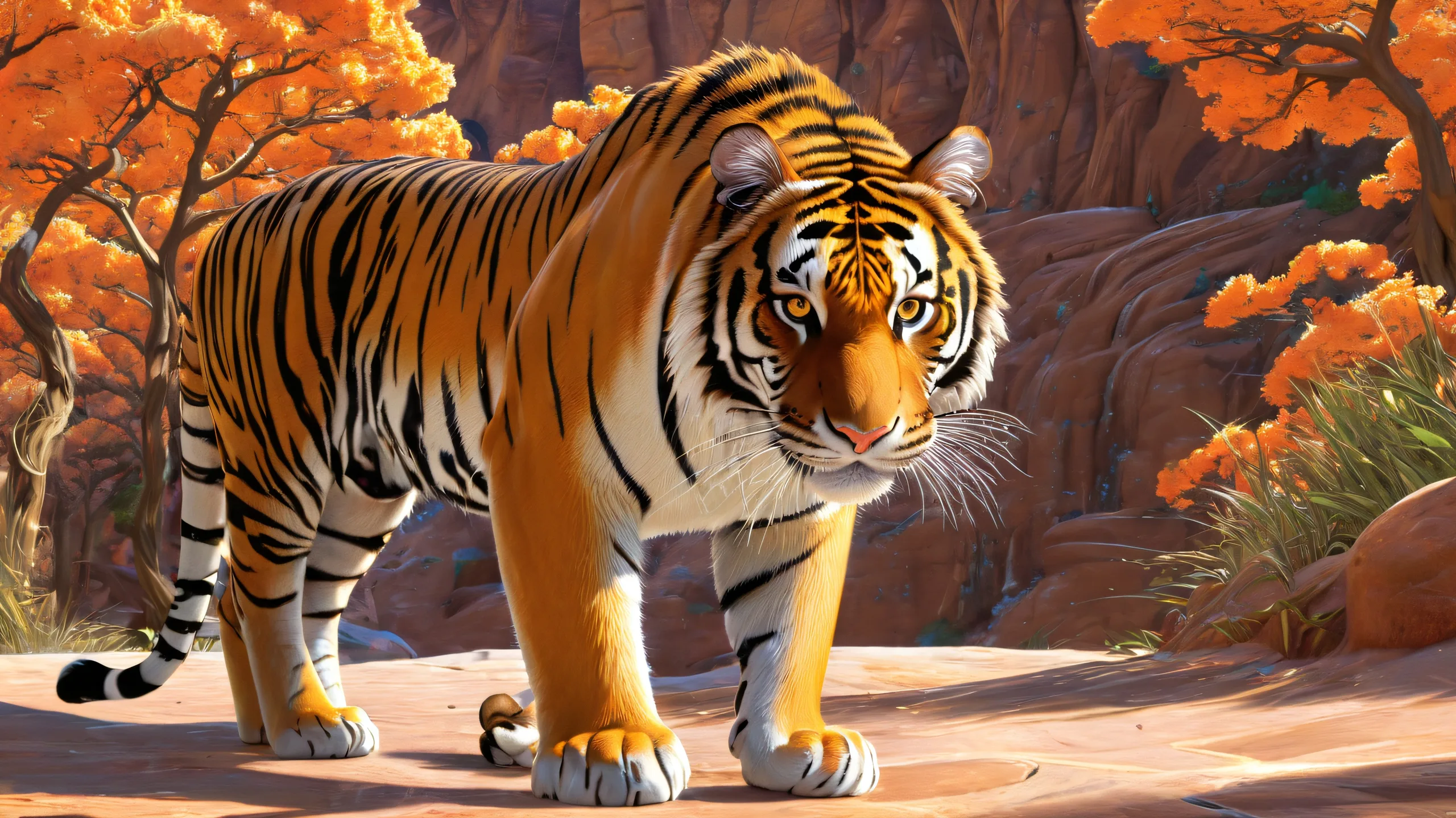 4K Tiger's Radiant Realms Desktop Background Majestic tiger in a vast pure void, Desktop/PC wallpaper with pristine clarity and intricate details.