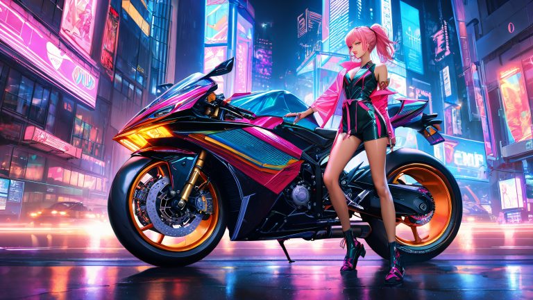 tokyo nights retro futuristic motorcycle mikita wallpaper scaled