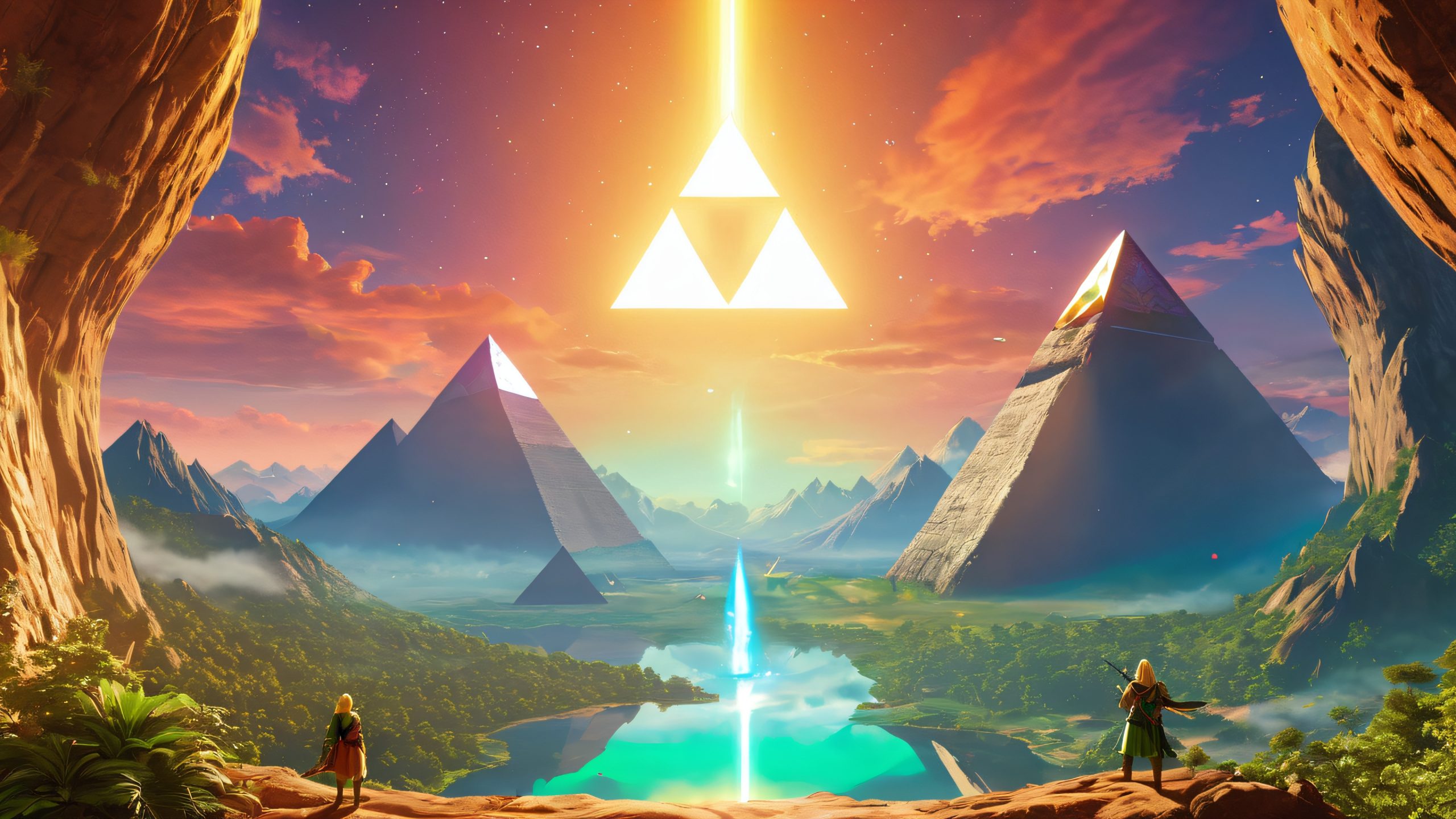 A Triptych of Triforce wielders on a dark and atmospheric desktop background, suitable for PC use.