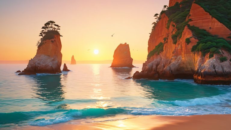 turquoise ocean sunset coastal cliffside wallpaper scaled