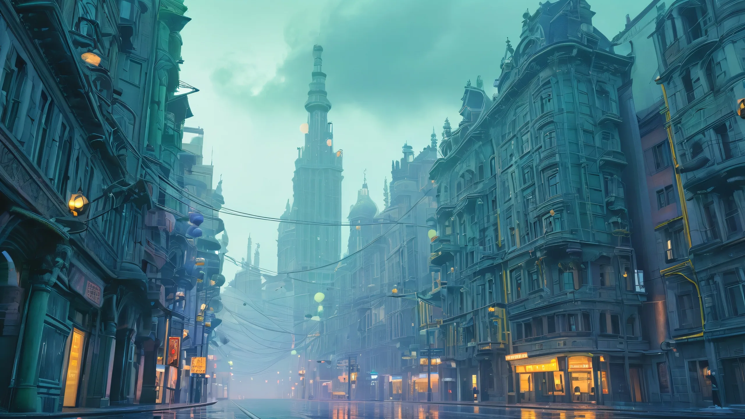 Stunning Twisted Metropolis Erosion 4K Wallpaper A distorted cityscape with fragmented skyscrapers and melting clock towers on a dimly lit desktop/pc background.