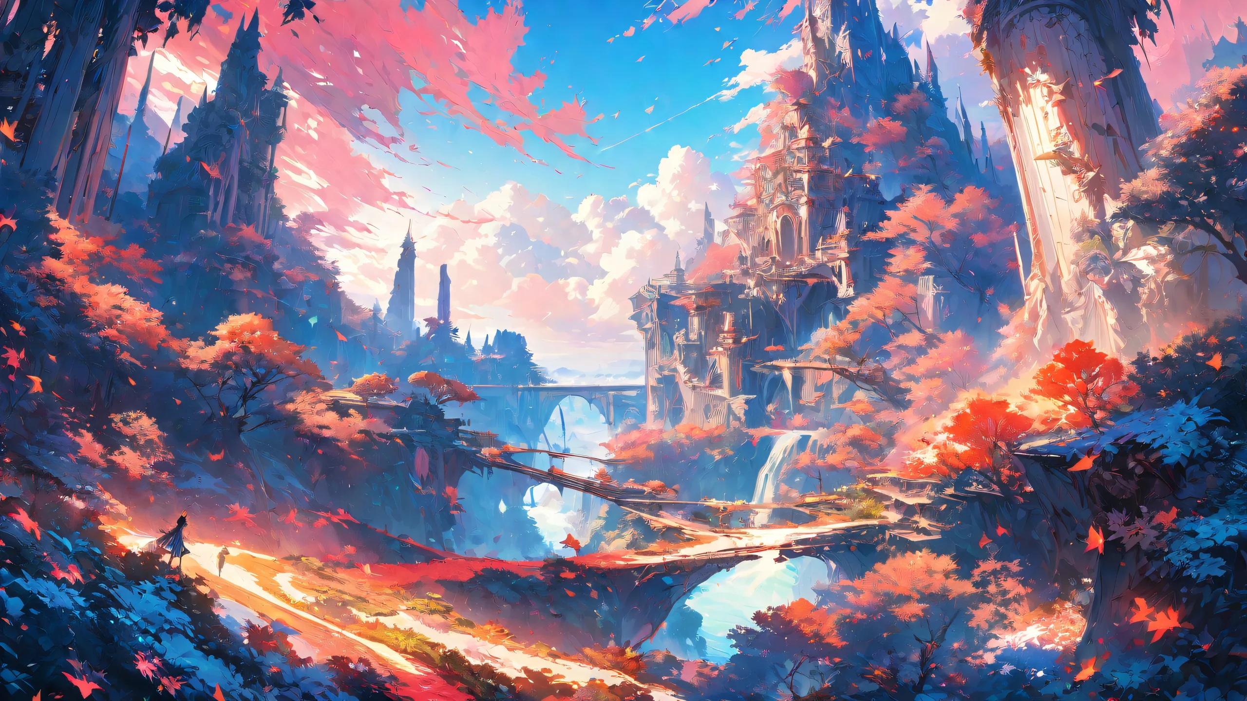 4K Ultra-Detailed Sakura Maiden Desktop Background A beautiful 4K anime wallpaper of a young girl surrounded by lush cherry blossom trees.