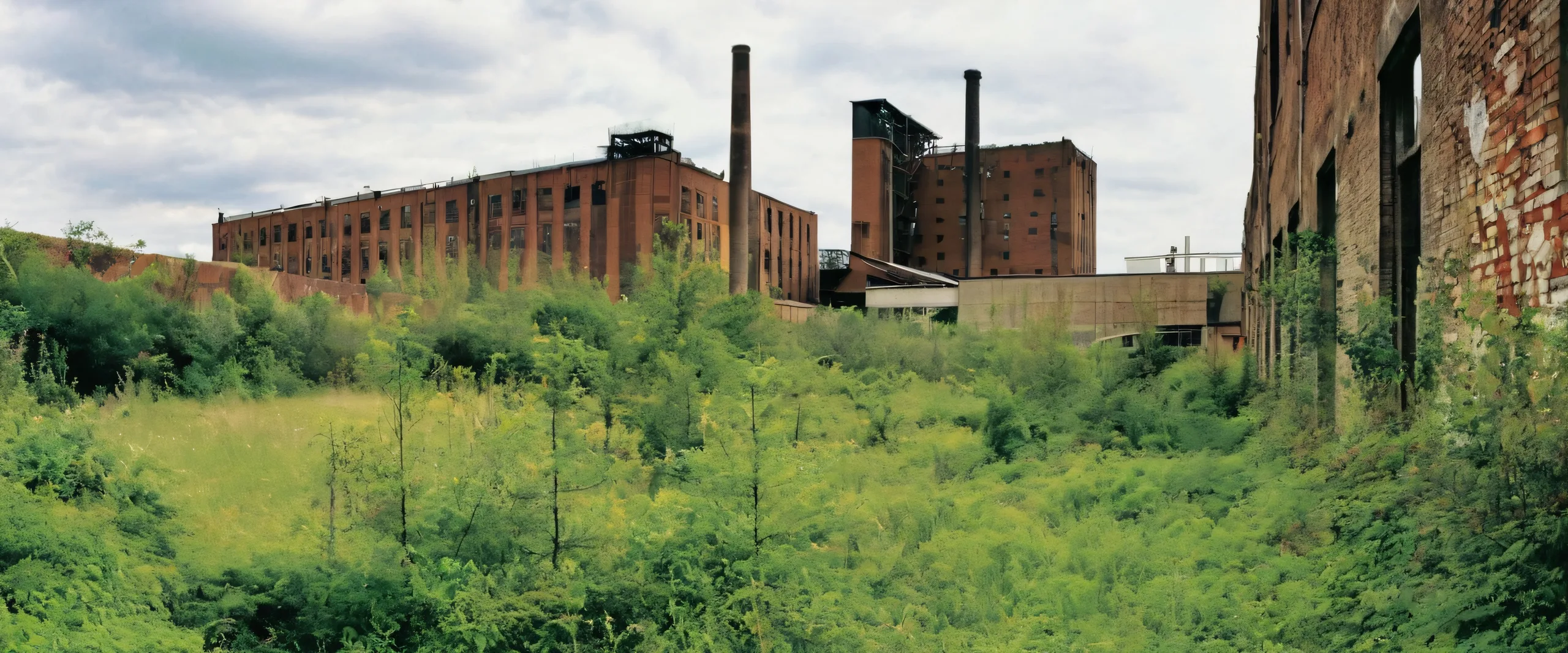 Stunning Urban Decay Masterpiece 4K Wallpaper Abandoned industrial complex with crumbling walls and rusty machinery for desktop/pc use