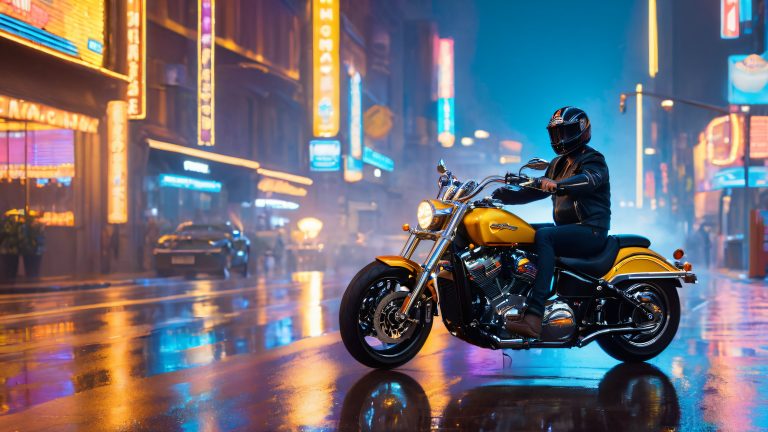 urban night rider chrome motorcycle city lights scaled