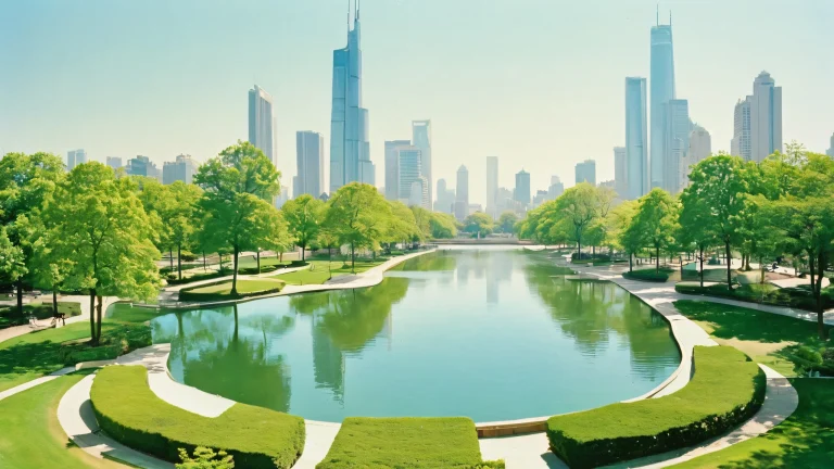 Beautiful urban park desktop wallpaper for PC and Desktop with lush greenery, water features, walking trails, seating areas and relaxing atmosphere.