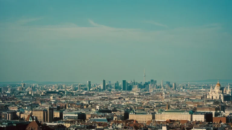 Centered cityscape desktop background featuring elegant negative space and a sense of scale, adapté pour PC ou ordinateur de bureau.