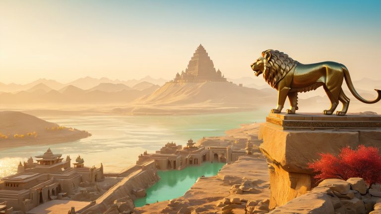 uruk cityscape gilgamesh mythical creatures fantasy wallpaper scaled