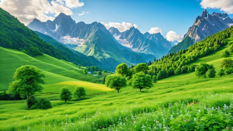 A serene landscape of lush greenery and natural beauty.