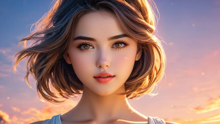 A stunning portrait of a young woman with vibrant colors and intricate details.