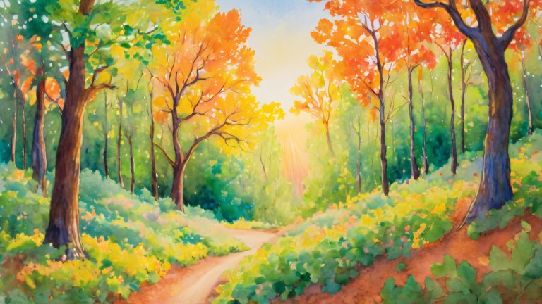 vibrant oil pastel fantasy forest wallpaper scaled
