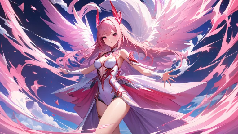 A beautiful 4K desktop wallpaper featuring two girls with vibrant pink hair, set against a simplistic yet epic background.