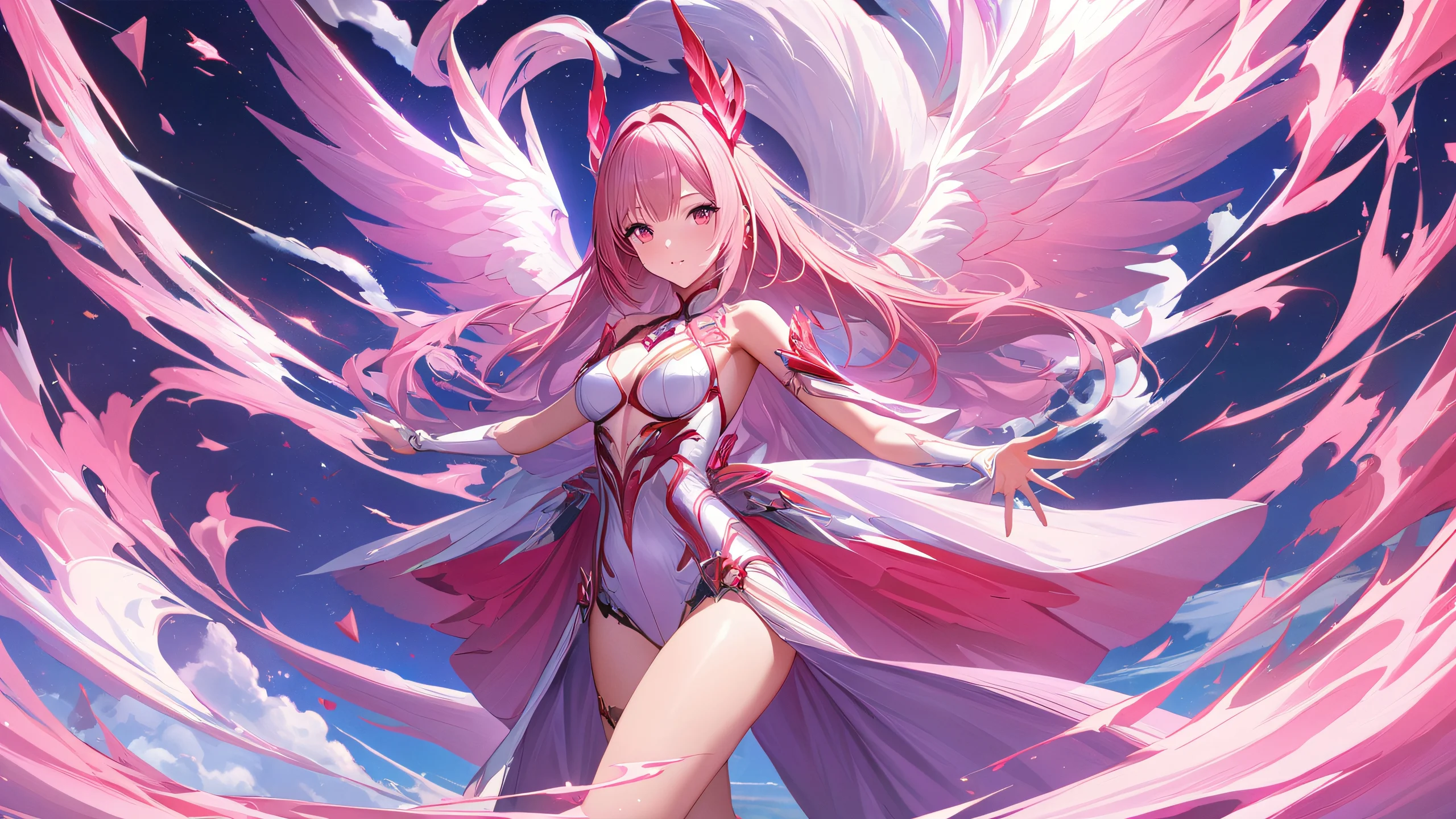 Ultra HD Vibrant Pink Sisters Wallpaper A beautiful 4K desktop wallpaper featuring two girls with vibrant pink hair, set against a simplistic yet epic background.