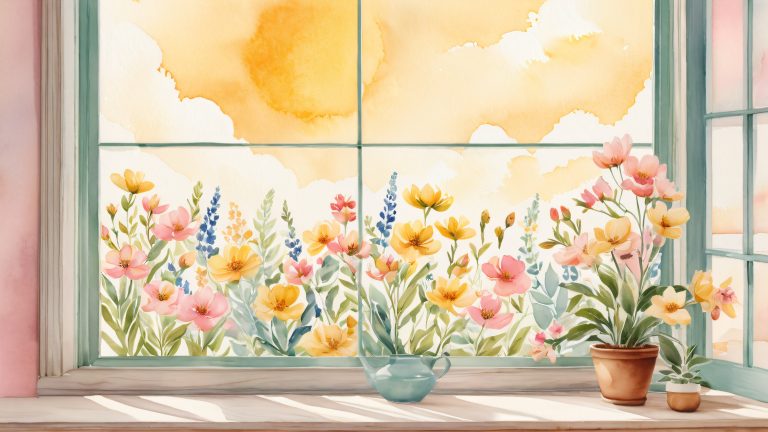 vibrant watercolor flowers on wooden background 4k wallpaper scaled