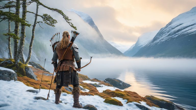 viking warrior fjord wallpaper scaled