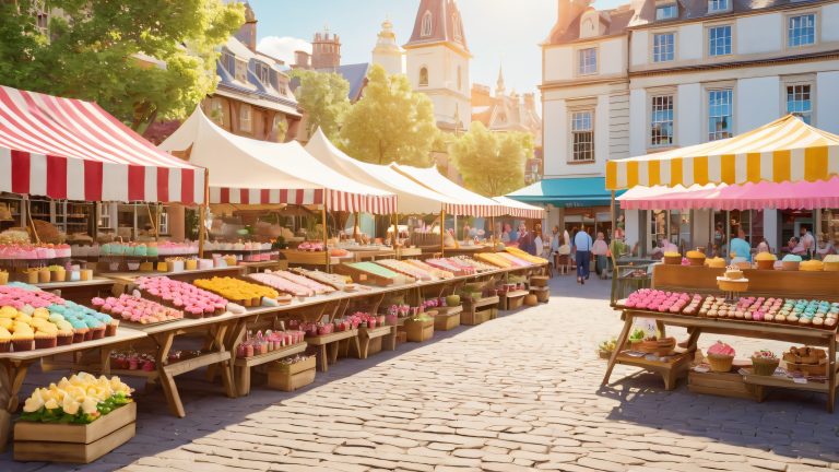 vintage bake sale wallpaper whimsical town square 4k scaled
