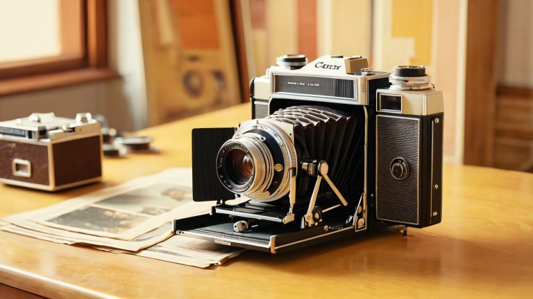 vintage camera workspace wallpaper nostalgic analog photography scene scaled