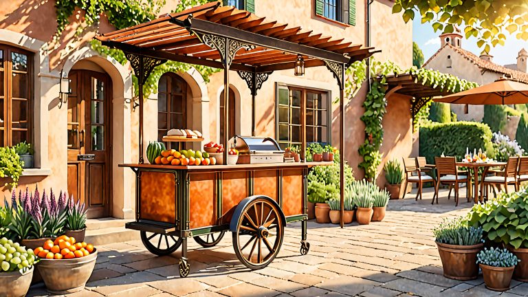 vintage copper food cart 4k wallpaper scaled