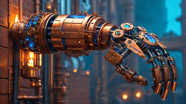 vintage cybernetic arm steampunk 4k scaled