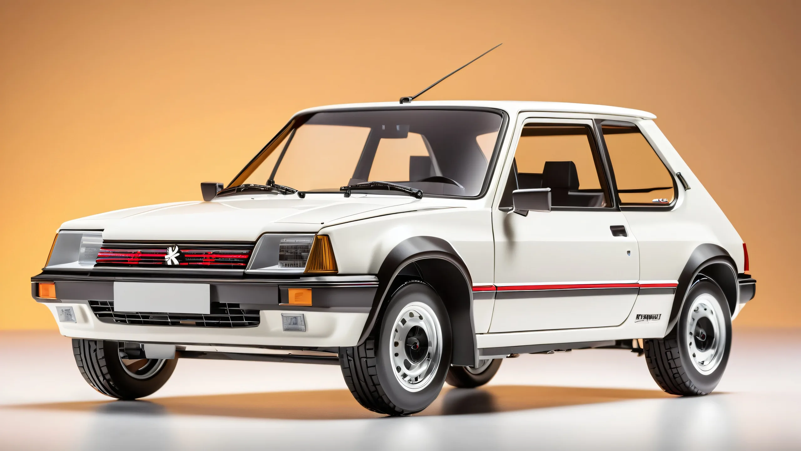 A beautifully crafted miniature car on a wooden base, perfect for desktop/PC.