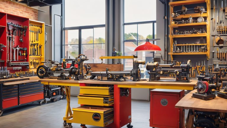 vintage power tools and machinery workshop 4k wallpaper scaled