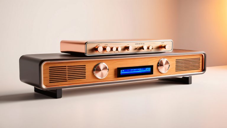 vintage radio console retrofuturistic accents 4k wallpaper scaled