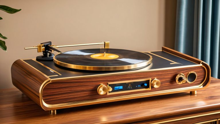 vintage record player console 4k wallpaper scaled